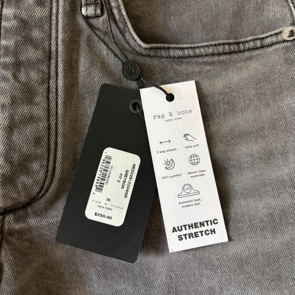 NWT Rag Bone&  Fit 2 Slim Jeans Greyson Faded Mid rise 30X32 Button Fly‎ Grunge - Picture 6 of 13